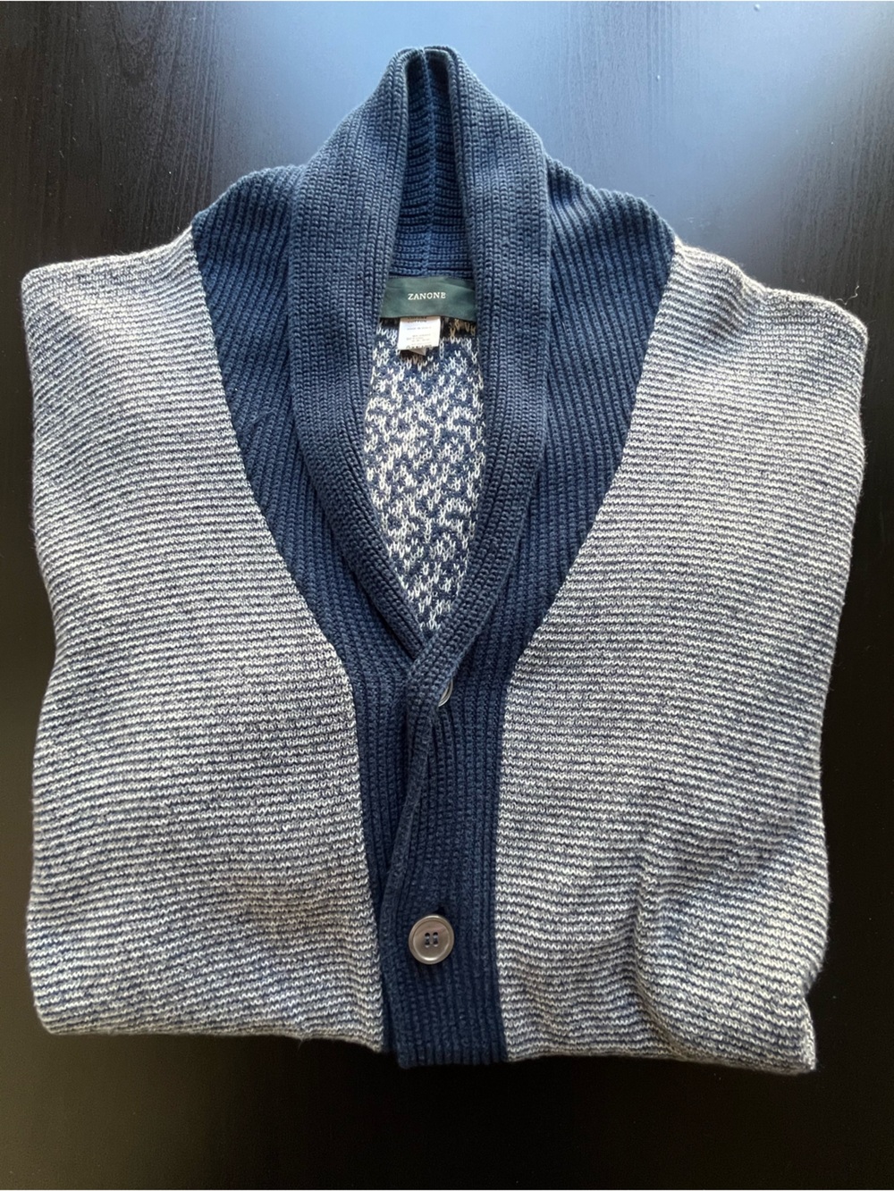 Zanone Navy and Light Gray Shawl Collar Cardigan